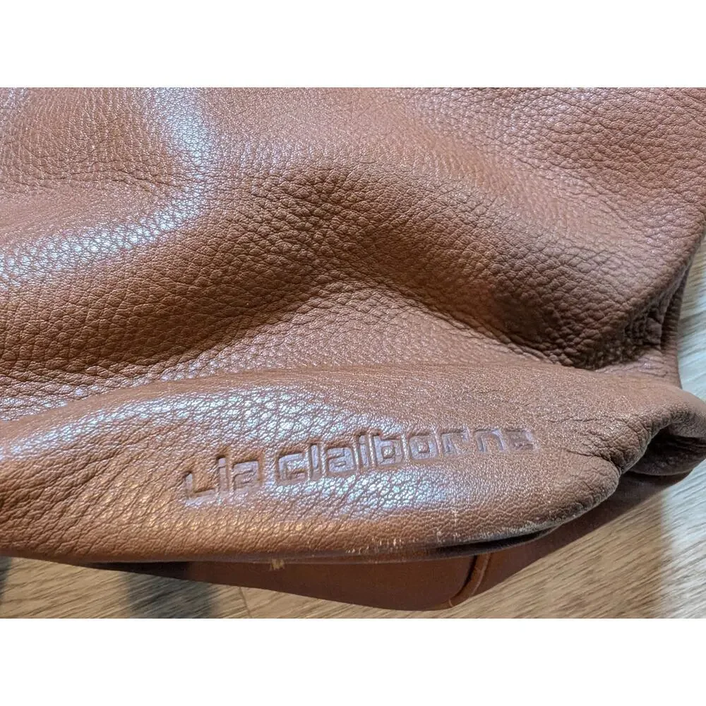 Liz Claiborne Brown Leather Hobo Shoulder Bag Slouchy Pebbled Adjustable Strap
